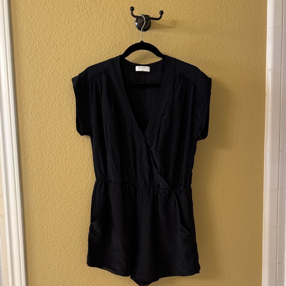 Babaton V-Neck Black Silk Romper